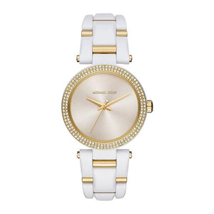 Michael Kors Delray Rose Gold Dial White Steel Strap Watch for Women - MK4315