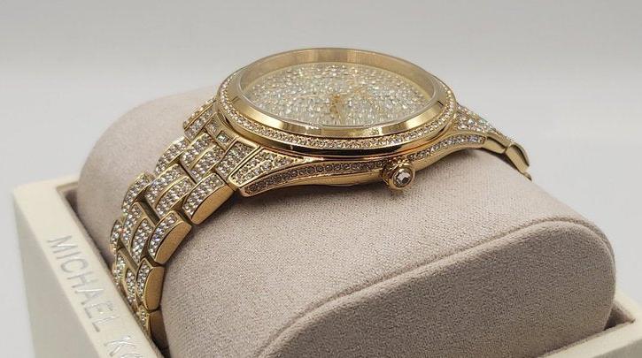 Michael Kors Lauryn Crystals Gold Dial Gold Steel Strap Watch For Women - MK3930