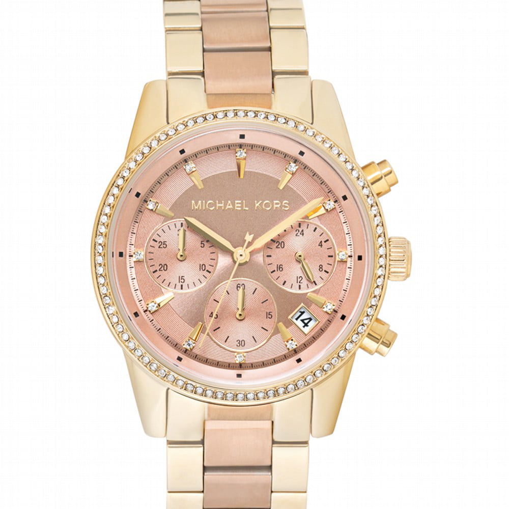Michael Kors Ritz Chronograph Rose Dial Two Tone Steel Strap Watch for Women - MK6475