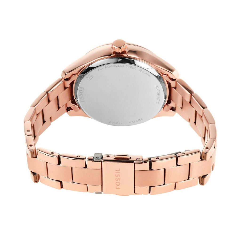 Fossil Rye Automatic Skeleton Rose Gold Dial Rose Gold Steel Strap Watch for Women - BQ3754
