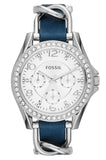 Fossil ES3464 Riley Women's Watch – White Dial & Blue Leather Strap