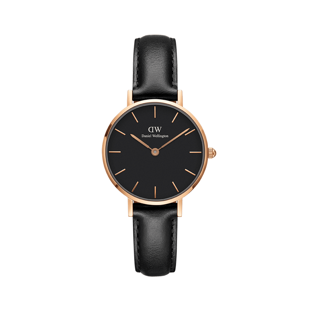 Daniel Wellington Classic Petite Sheffield Black Dial Black Leather Strap Watch For Women - DW00100224