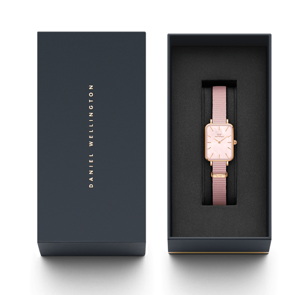 Daniel Wellington Quadro Pressed Mother of Pearl Pink Dial Pink Nylon Strap Watch For Women - DW00100509