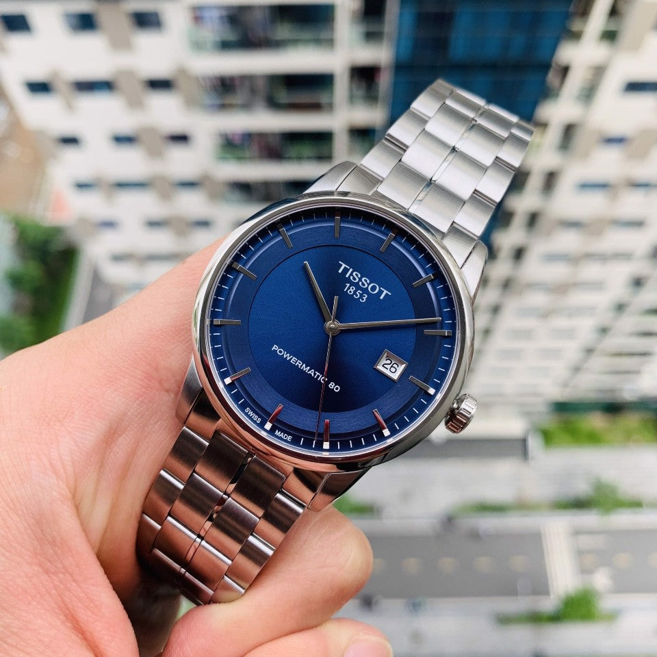 Tissot Luxury Powermatic 80 Blue Dial Silver Steel Strap Watch For Men - T086.407.11.041.00