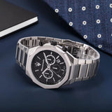 Maserati Stile Skeleton Automatic Black Dial Silver Steel Strap Watch For Men - R8823142002