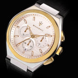 Maserati Triconic Chronograph White Dial Black Leather Strap Watch For Men - R8871639004