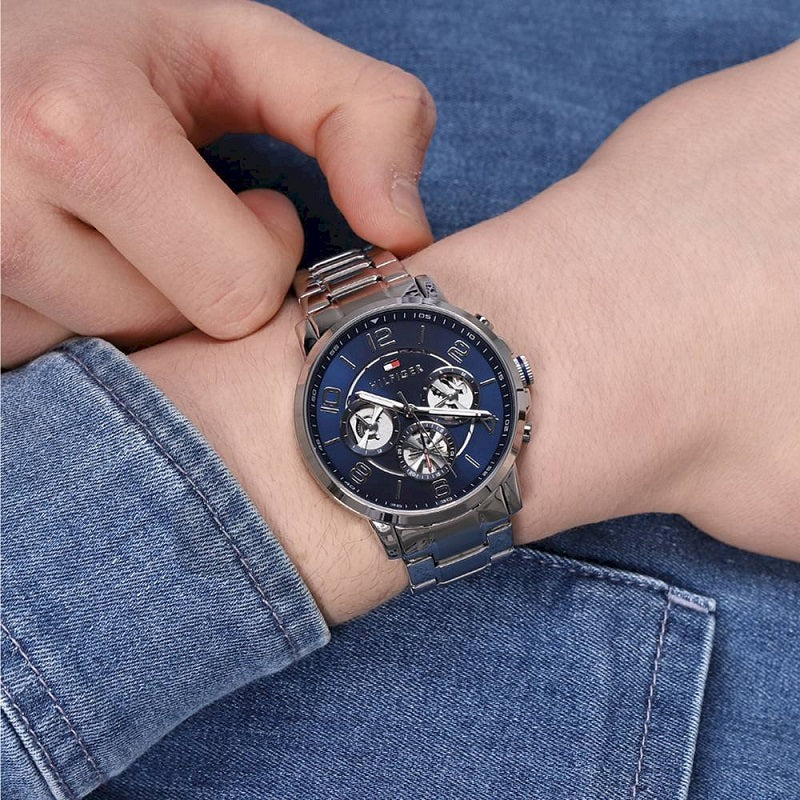 Tommy Hilfiger Keagan Blue Dial Silver Steel Strap Watch for Men - 1791293