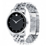 Movado Museum Diamonds Black Dial Silver Steel Strap Watch For Men - 606878