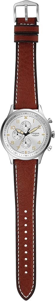 Fossil Retro Pilot Chronograph Silver Dial Brown Leather Strap Watch for Men - FS5809