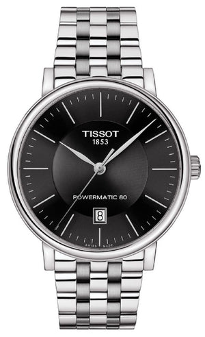Tissot T Classic Carson Premium Powermatic 80 Black Dial Silver Steel Strap Watch For Men - T122.407.11.051.00