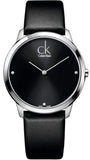 Calvin Klein K3M211CS Minimal Quartz Men's Watch with Diamond Accents – Black Dial & Black Leather Strap