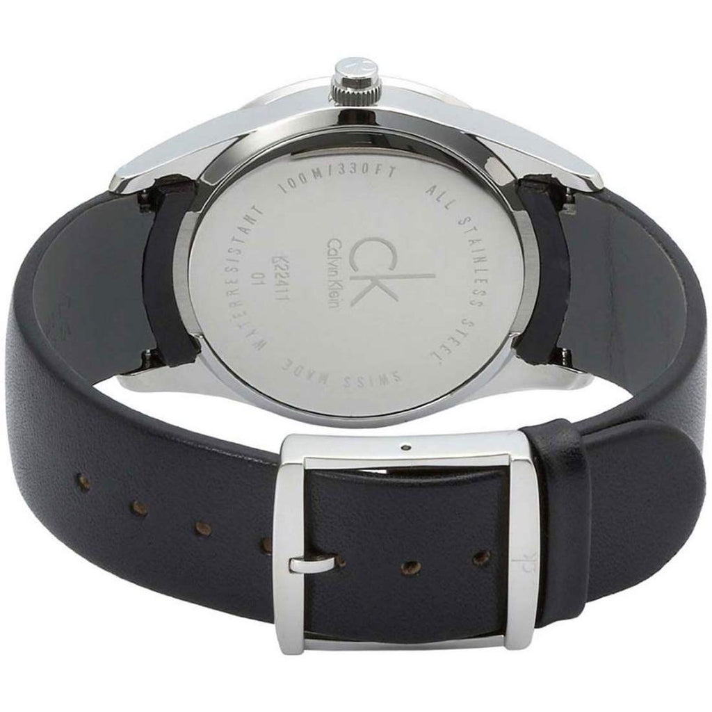 Calvin Klein Minimal Diamonds Black Dial Black Leather Strap Watch for Men - K3M211CS