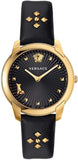 Versace VELR00319 Audrey Quartz Women's Watch – Black Dial & Black Leather Strap