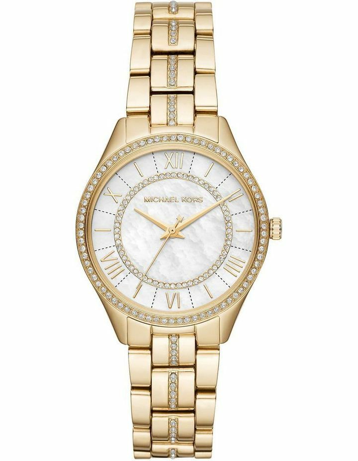Michael Kors Lauryn Mother of Pearl White Dial Gold Steel Strap Watch for Women - MK3899