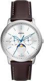 Fossil FS5905 Neutra Minimalist Moonphase Men’s Watch – Silver Dial with Brown Leather Strap