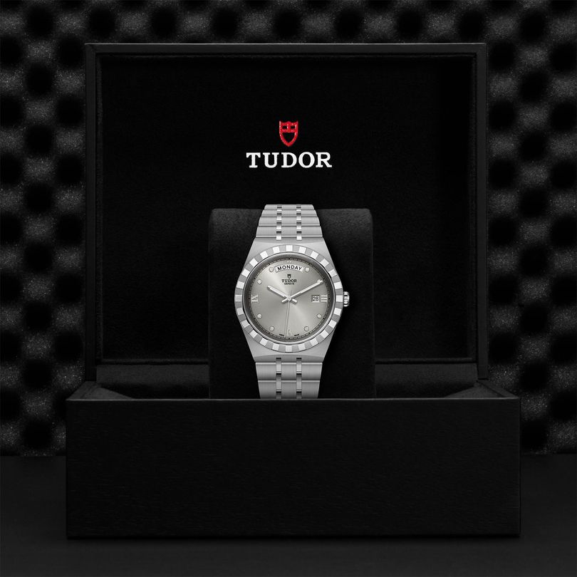 Tudor Royal Day Date Diamonds Automatic Silver Dial Silver Steel Strap Watch for Men - M28600-0002