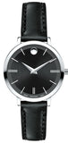 Movado 0607094 Ultra Slim Women's Watch – Black Dial & Black Leather Strap