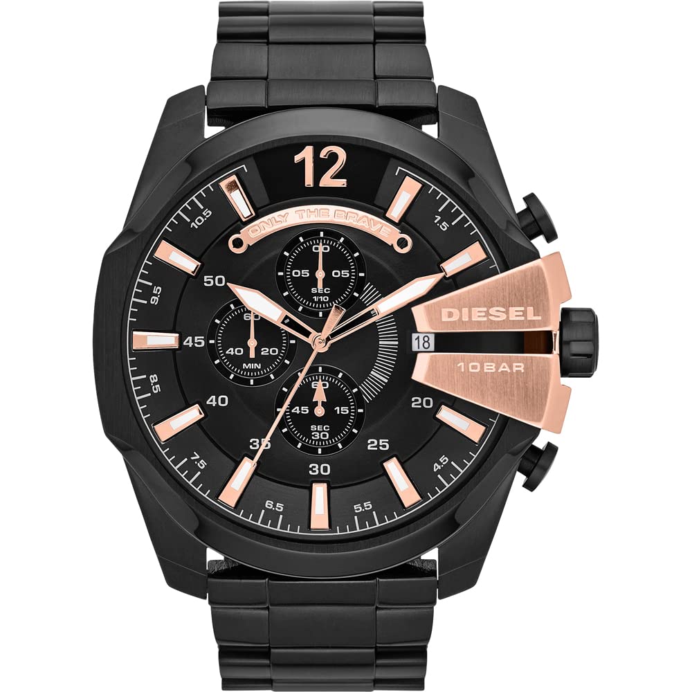 Diesel Mega Chief Chronograph Black Dial Black Steel Strap Watch For Men - DZ4309