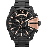 Diesel Mega Chief Chronograph Black Dial Black Steel Strap Watch For Men - DZ4309
