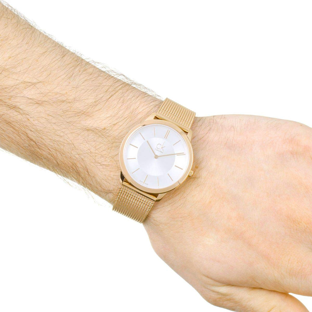 Calvin Klein Minimal White Dial Rose Gold Mesh Bracelet Watch for Men - K3M21626