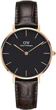 Daniel Wellington DW00100170 Classic Petite York Women’s Watch – Black Dial with Brown Leather Strap