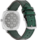 Gucci Grip Quartz Silver Dial Green Leather Strap Watch For Women - YA157404