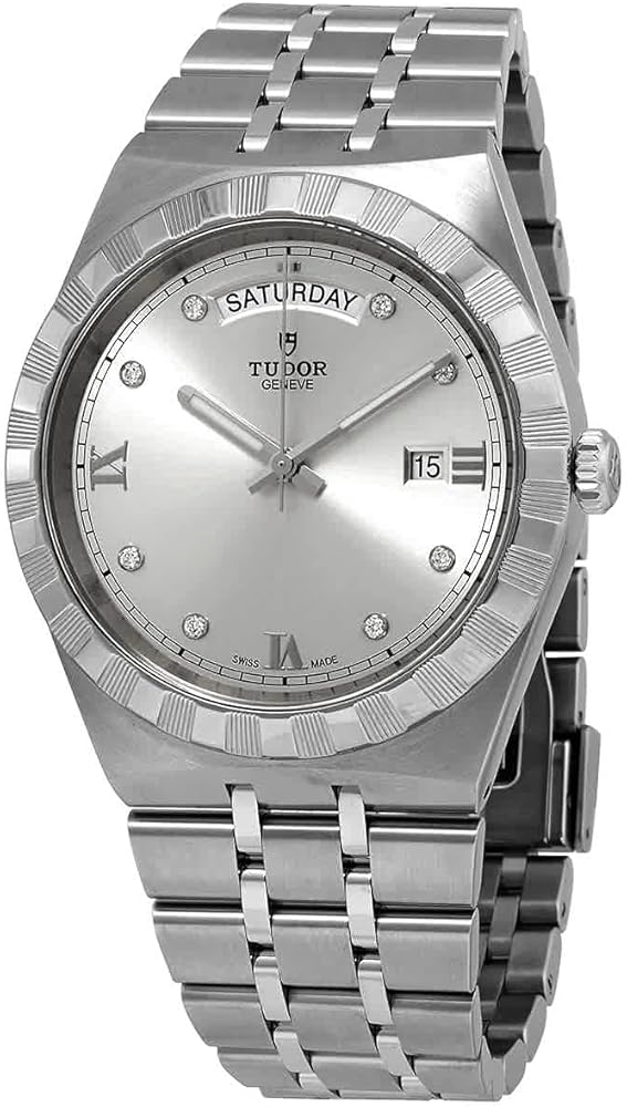Tudor Royal Day Date Diamonds Automatic Silver Dial Silver Steel Strap Watch for Men - M28600-0002
