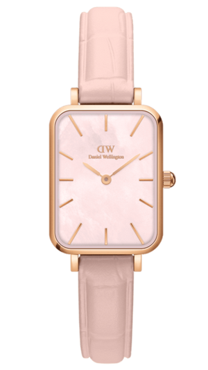 Daniel Wellington Quadro Pressed Mother of Pearl Pink Dial Pink Leather Strap Watch For Women - DW00100508