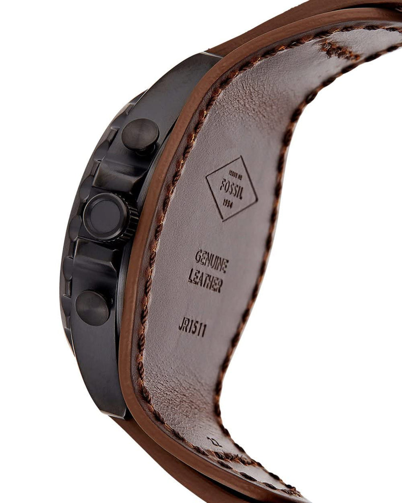 Fossil Nate Chronograph Brown Dial Brown Leather Strap Watch for Men - JR1511