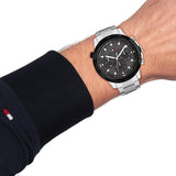 Tommy Hilfiger Troy Chronograph Grey Dial Silver Steel Strap Watch For Men - 1792106