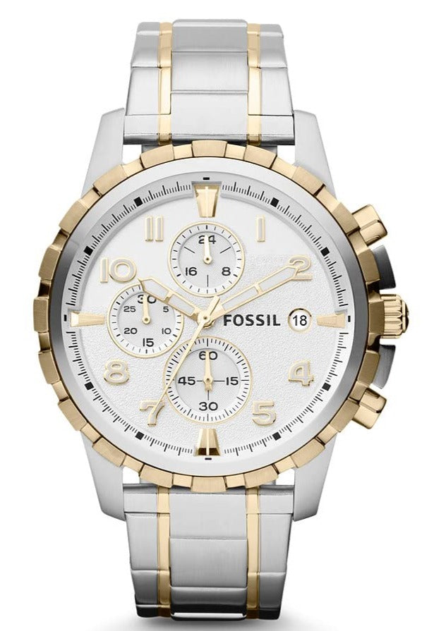 Fossil Dean Chronograph White Dial Silver Steel Strap Watch for Men - FS4795
