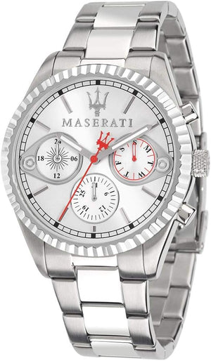 Maserati Competizione Chronograph White Dial Silver Steel Strap Watch For Men - R8853100017