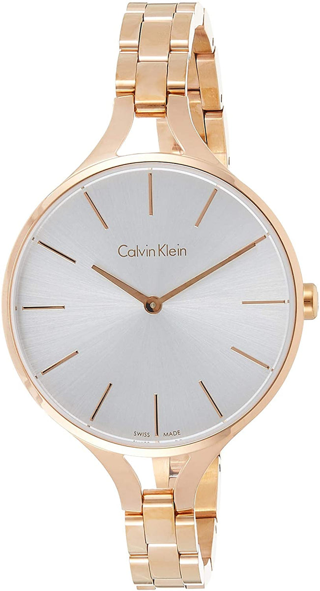 Calvin Klein Graphic Silver Dial Rose Gold Steel Strap Watch for Women - K7E23646