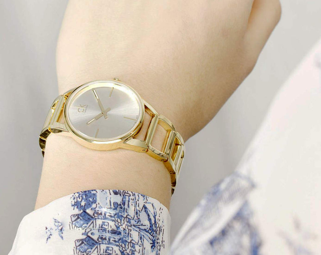 Calvin Klein Stately White Dial Gold Steel Strap Watch for Women - K3G2352W