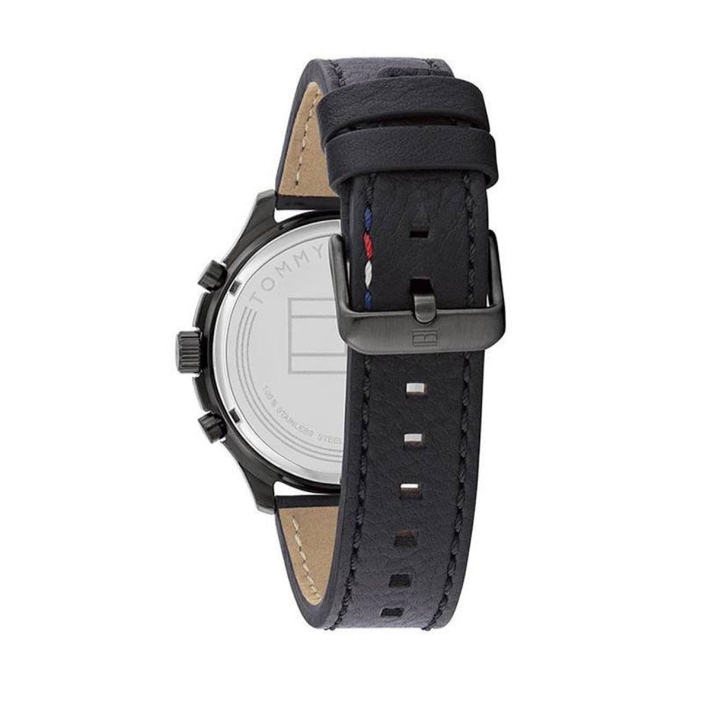 Tommy Hilfiger Asher Chronograph Black Dial Black Leather Strap Watch For Men - 1791854