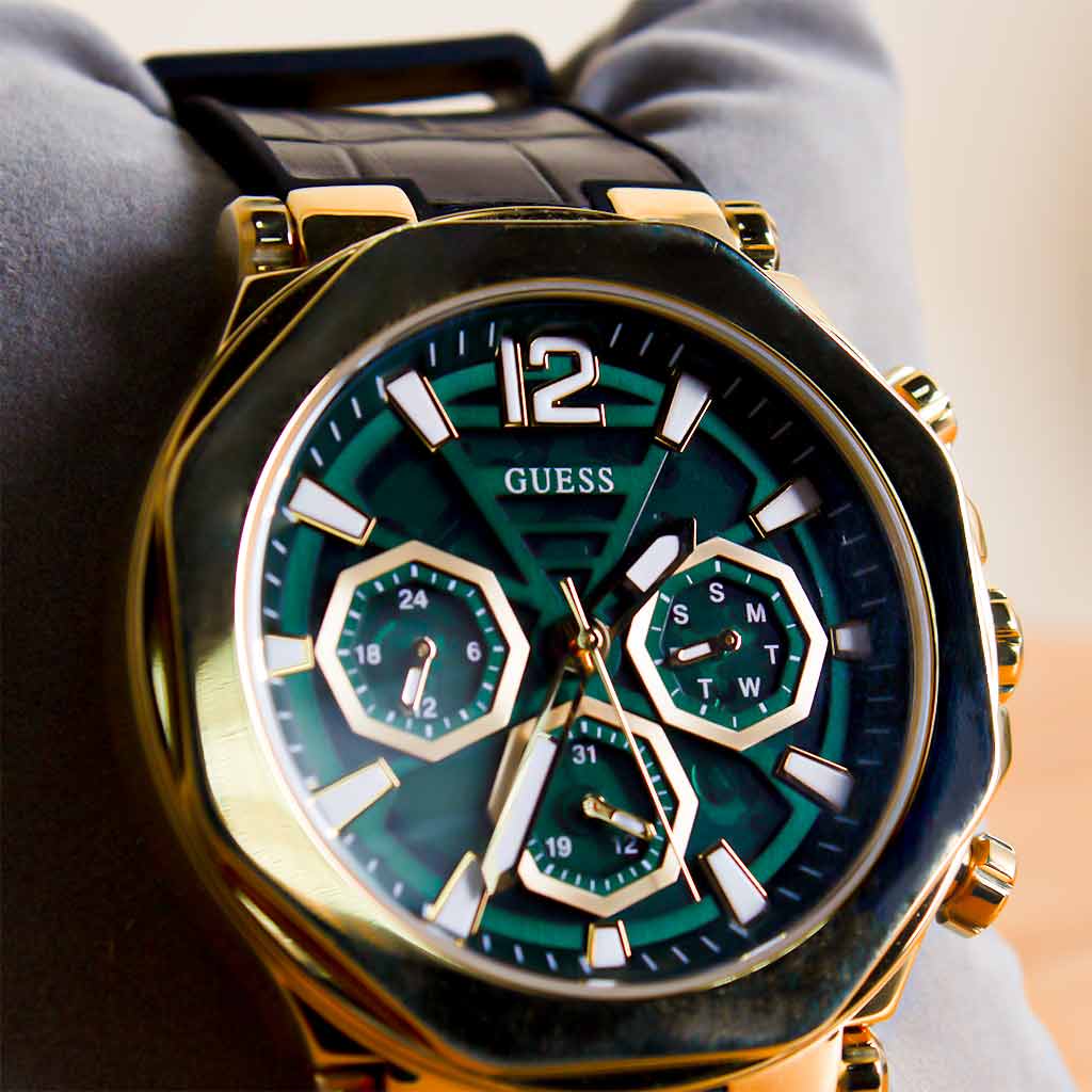 Guess GW0492G3 Edge Chronograph Men’s Watch – Green Dial & Black Leather Strap