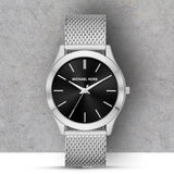 Michael Kors Slim Runway Analog Black Dial Silver Mesh Bracelet Watch For Men - MK8606