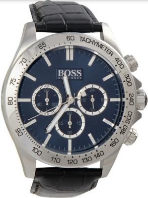 Hugo Boss Ikon Blue Dial Black Leather Strap Watch for Men - 1513176