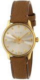 Gucci YA1265022 G-Timeless Quartz Women's Watch – Silver Dial & Brown Leather Strap