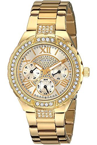 Guess Viva Diamonds Gold Dial Gold Steel Strap Watch for Women - W0111L2