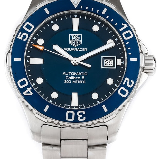 Tag Heuer Aquaracer Caliber 5 Automatic Blue Dial Silver Steel Strap Watch for Men - WAN2111.BA0822