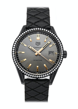 Tag Heuer Carrera Diamonds Anthracite Black Dial Black Leather Strap Watch for Women - WAR1115.FC6392