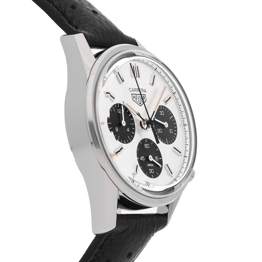 Tag Heuer Carrera Chronograph 60th Anniversary Silver Dial Black Leather Strap Watch for Men - CBK221H.FC8317