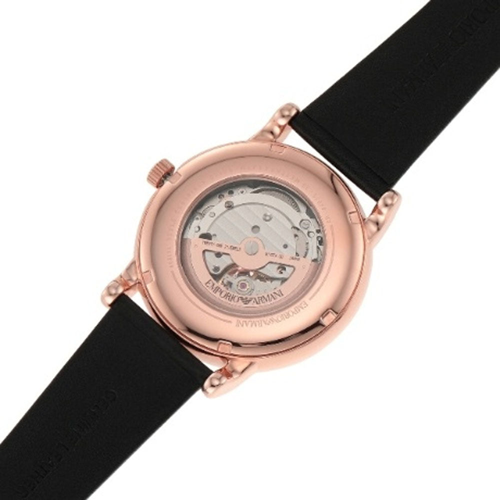 Emporio Armani Luigi Automatic Silver Dial Black Leather Strap Watch For Men - AR60013