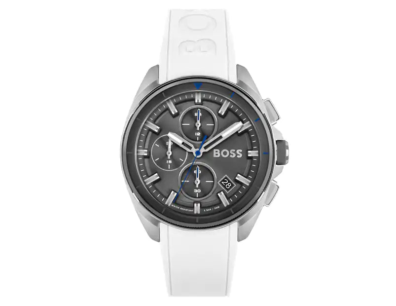 Hugo Boss Volane Grey Dial White SIlicone Strap Watch for Men - 1513948