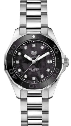 Tag Heuer Aquaracer Quartz Black Dial Silver Steel Strap Watch for Women - WAY131M.BA0748