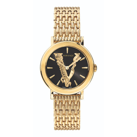 Versace Virtus Quartz Black Dial Gold Steel Strap Watch for Women - VEHC00619