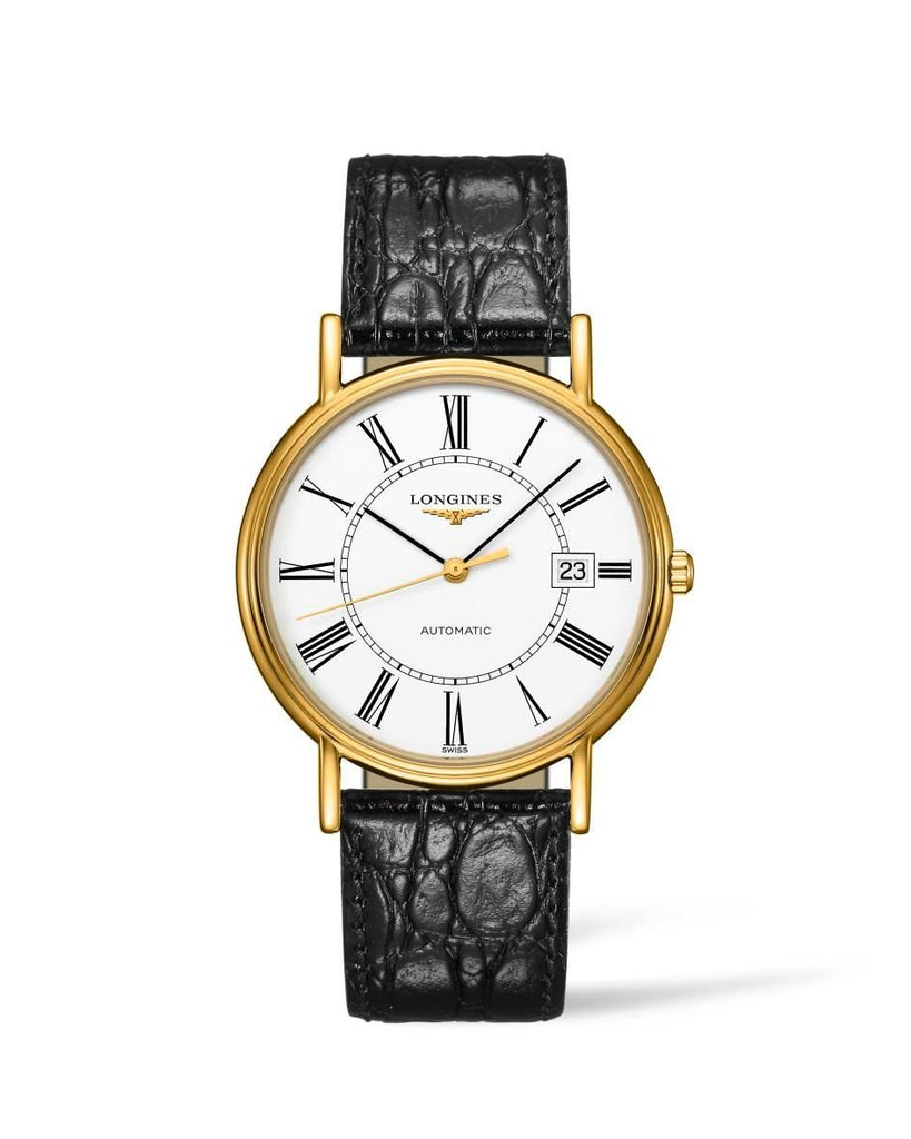 Longines Presence 25.5mm Automatic White Dial Black Leather Strap Watch for Women - L4.921.2.11.2