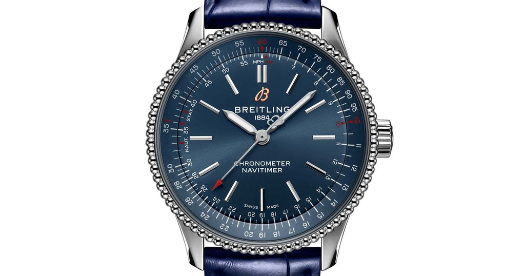 Breitling Navitimer Automatic 35 Blue Dial Blue Leather Strap Watch for Men - A17395161C1P1