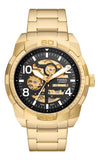 Fossil ME3257 Bronson Automatic Skeleton Men’s Watch – Black Dial & Gold Steel Strap